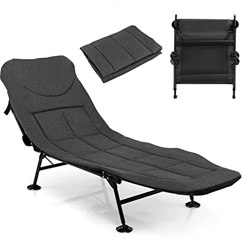 TANGZON Folding Camping Cot, Portable Outdoor Camping Bed with Detachable Mattress and Adjustable Backrest, Single Person Sleeping Cot for Beach, Travel, Picnic & Office (Grey)