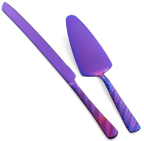 FULLYWARE Set di coltelli e Server per Torta Matrimoniale Viola, Set di Taglio per Torte in Acciaio Inossidabile, tagliapasta e Server per Torte per Matrimonio, Compleanno, Festa