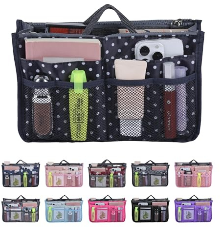 JJ Prime – Organizador de bolso de mano | Bolsa de almacenamiento para bolso | Organizador de bolsos para mujer | Organizador de bolsas de mano (lunares, negro)
