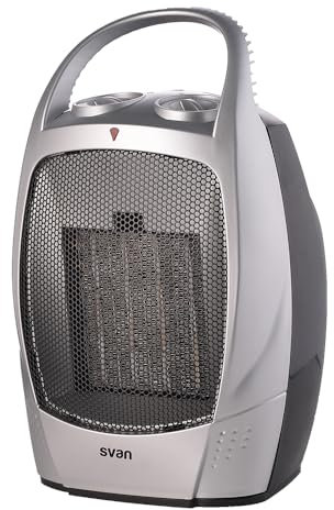 Svan Estufa cerámica Eléctrico Bajo Consumo Gris SCEC1500VG. 1500W, 2 Niveles de potencia, Termostato Regulable, Calefacción por Plato cerámico