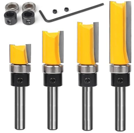 lurora2021 4 Piezas Bits de Enrutador Juego de Brocas de Fresado de 6.35mm Brocas Fresadoras para Madera Fresas de Ranurar Profesional Router Bit Cortadores Al Ras para Cortar Madera (Amarillo)