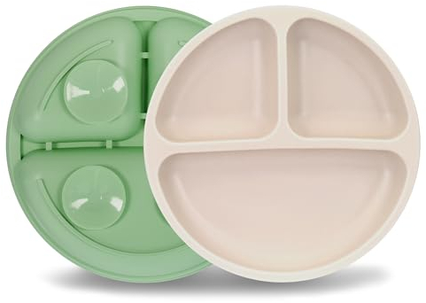 MOJINL Lot de 2 assiettes en silicone antidérapantes sans BPA avec ventouse, passent au micro-ondes et au lave-vaisselle, pour bébé et enfant