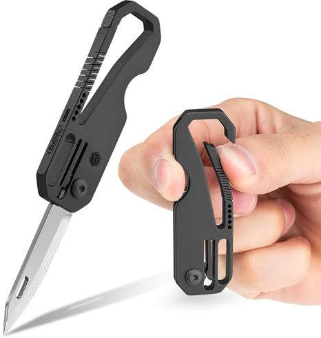 KeyUnity KK08BK Kleines Titan-Klappmesser, Mini-Edc Messer mit integriertem Schlüsselloch, Leichtes Schlüsselanhänger Messer für Camping, Wandern und Outdoor