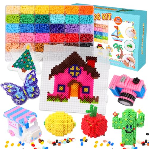 MerryXGift Fuse Beads -11000pcs Iron Beads Set for Kids 36 Colors 5mm Iron Beads for DIY Crafts with 5 Pegboards, 5 Keyrings, 2 Tweezers, Chain Accessories Gifts for Boys Girls