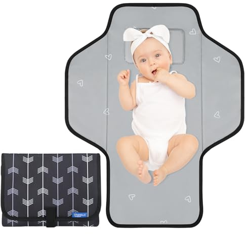 Baby Portable Changing Pad Travel - Waterproof Compact Diaper Changing Mat with Built-in Pillow - Lightweight & Foldable Changing Station, Newborn Shower Gifts