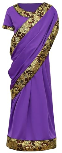 ranrann Indian Girls Traditional Sari Halloween Kids Embroidery Bollywood Princess Ethnic Fancy Dress Purple 3-4 Years