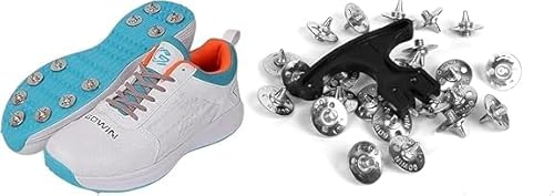 KNK Gowin Tyro Metal Spike Cricket Shoe for Outdoor and Field Sports with Cricket Shoe Metal Spikes (24pcs) US09