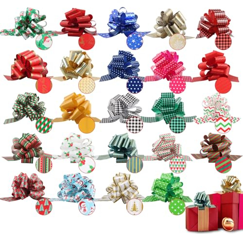 shallyong 24 Lazos Regalo Navidad Envolver Regalos, Lazos Regalo Navideños 13 cm, Moños y Cinta Navidad Decorativos, para Decoración de Regalos, Botellas y Cajas Navideñas (24)