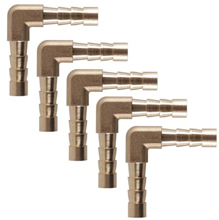 Alide 5 Stück Messing-Schlauchverbinder, 90-Grad-L-Typ-Verbinder, Widerhaken-Knierohr Für Luft, Wasser, Gas (Außendurchmesser 10 Mm)