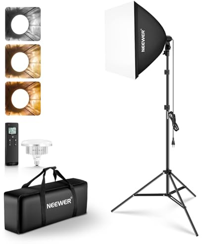 NEEWER 60x 60cm Softbox Foco Iluminación Kit con Trípode Soporte, 45W Bi Color 2.4G LED Bulb, 20m Remoto 10 Canales 2900K-7000K 1400lx/1m CRI95 Fotografía Estudio Grabación Video Luz Continua, NK104