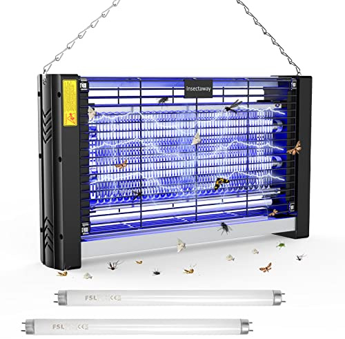 Insektenvernichter Elektrisch, mit Doppeltem Raster, XXL, 2400 V 20W, 2 T8-Lampen, Innenbereich Mückenfalle, Fliegenfalle, Mückenlampe, Hakendesign, geeignet für Haus, Terrasse
