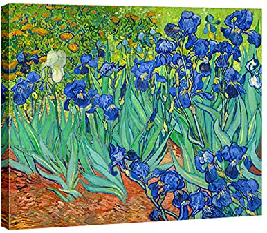 Wieco Art Irises Large Modern Gallery Wrapped Floral Giclee Canvas Print By Van Gogh Famous Blue Flowers Oil Paintings Reproduction Artwork Pictures on Canvas Wall Art for Bedroom Home Decor L