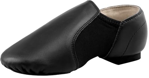 Linodes Leather Jazz Shoe Slip On, Unisex, Little Kid 1M, Black