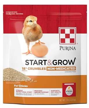 Purina Start and Grow | Non-Medicated Chick Feed Crumbles | Nutritionally Complete - 5 Pound (5 lb) Bag