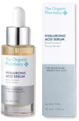 The Organic Pharmacy Hyaluronsäure-Serum, 30 ml, feuchtigkeitsspendend, 0,2% dreifach molekulares Gewicht, Hyaluronsäure, pralle feine Linien und Falten, 98,3% organisch, 99,1% natürlich