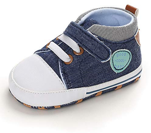 MASOCIO Baby pojke första promenadskor spädbarn småbarn träningsskor mjuk sula halkskydd prewalker, BLÅ, 12-18 Månader