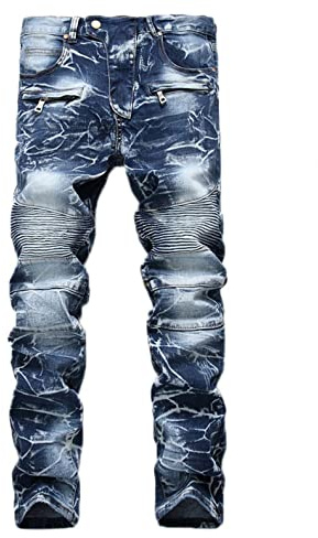 Nouveau Fashion Jeans Homme 2022 - Pantalon Troué Skinny Slim Droit Déchiré Moulant Bootcut - Bleu Clair Pas Cher