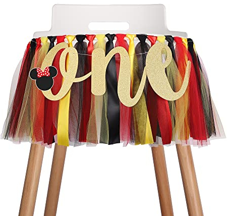 Maus Hochstuhl Banner Dekoration für Baby - 1. Geburtstag Banner, Hochstuhl Stoffgirlande Partyzubehör, Rot Gelb Schwarz, Foto Requisiten, handgefertigt