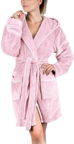 Gräfenstayn Bademantel Damen flauschig mit Kapuze - Kuschelfleece - Öko-Tex Standard 100 - Morgenmantel leicht & kurz - Größe (S, Rosa)