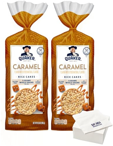Quaker Rice Cakes, Caramel, 6.5oz Bags, (Pack of 2) with Bay Area Marketplace Napkins