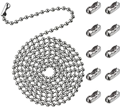Chaine a Bille 2m Longueur 4,5 mm Diamètre Chaine Boule Chaîne à Billes Chaîne d'Extension Perlée Chaine Acier Inoxydable avec 10 Connecteurs Correspondants pour Collier Argent