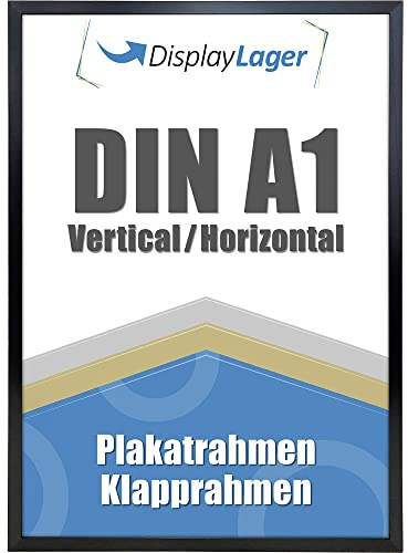 DisplayLager - Flat Profile Klapprahmen, Dünne 20mm Aluminium Profil, Entspiegelter Schutzscheibe, Befestigungsmaterial (Schwarz, A1)