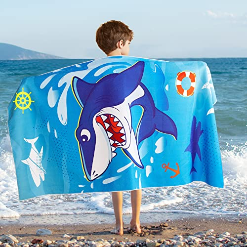 WERNNSAI Hai Strandtuch für Kinder, 76 X 150 cm Sandfrei Handtücher Für Junge, Kinder Schnell Trocknend Badetuch,Ultra Saugfähig Superweich Stranddecke Pool Reisen Schwimmen Handtücher