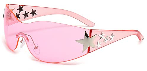 LJCZKA Lunettes de Soleil Enveloppantes y2k pour Femmes et Hommes - Grandes Lunettes de Soleil Femme Sans Monture Une Pèce Lunettes Star Protection UV