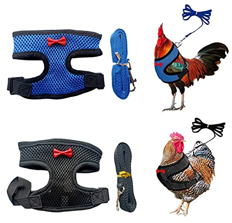 2 Pièces Harnais de Poulet Réglable avec Laisse, Gilet Confortable et Respirant pour Poule, Canard, Oie