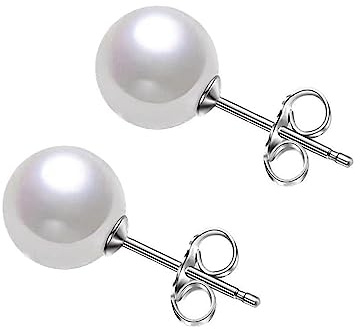 Bellitia Jewelry Orecchini Ipoallergenici a Bottone Argento 925, Orecchini Autentici con Perle Coltivate d'Acqua Dolce per Donne, Ragazze, Perla Oro Bianco, di Alta Qualità, 6MM 8MM 10MM