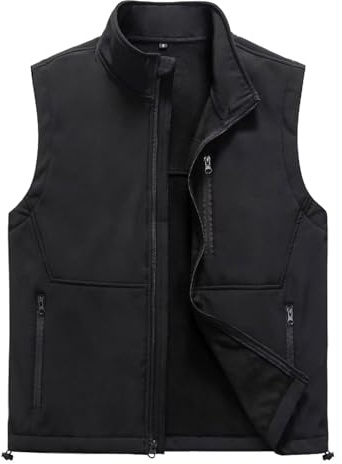 AKuVoL Men's Lightweight Vest with Pockets Softshell Outerwear Windproof Sleeveless Jacket for Golf Running Hiking Black M