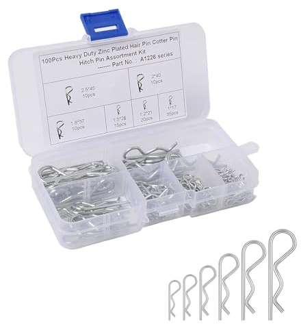 Federstecker, Federsplinte, R Splinte, Cotter Pins, R Clips Splinte Sortiment Kit, Haltestifte Clips, Auto Body Clip Pins, 6 Größen 100 Stück R Federstecker mit Aufbewahrungsbox, Für Autos, Mäher