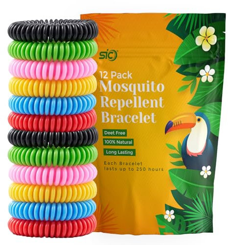 SIC 12 Pack Mosquito Repellent Bracelets | Outdoor Bug Repellent Wristbands | Natural Insect Repellent Bracelet | Non-Toxic Deet-Free Mosquito Repellent Bracelet Travel Essentials for Kids & Adults