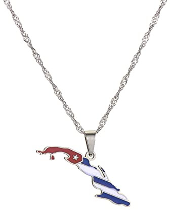 Collar con Colgante De Mapa De La Bandera De Cuba - Collar con Cadena De Ondas De Agua con Dije De Esmalte Étnico, para Mujeres, Hombres, Hip Hop, Amistad, Joyería De Halloween