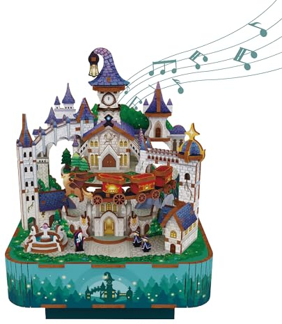 Tonecheer Caja de Música de Madera 3D Puzzle, DIY Kit de Modelo para Adultos, Caja de Música Giratoria, Puzzle de Madera Regalos para Decoración del Hogar, Cumpleaños, Navidad（Castillo Mágico）