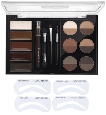 KARLOR Alle-in-1 Augenbrauenfarbe Palette, 12 Augenbrauenpuder 5 Augenbrauengel 1 Augenbrauenstift 3 Augenbraunebürste 3 Augenbrauenschablonen, Augenbrauen Make up Palette Eyeliner Creme wasserfest