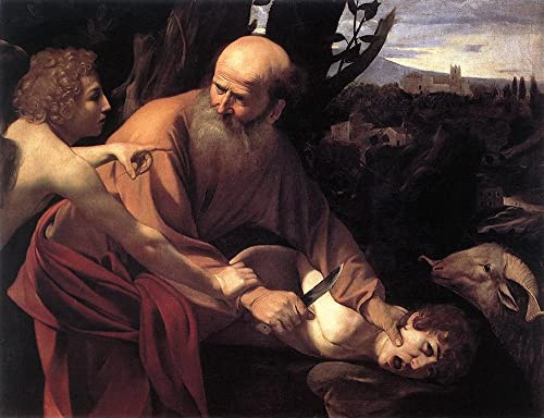 NAAYRASA Dipinti Famosi Dipinti ad Olio su Tela Poster Parete Quadri il Sacrificio di Isacco di Caravaggio per L'arredamento Della Camera da Letto 60x90cm