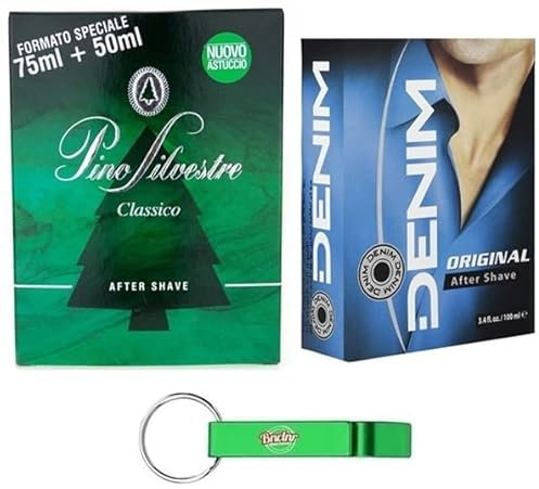 Testpaket 1x Pino Silvestre After Shave 125ml + 1x Denim After Shave 100ml,Original Classic After Shave Perfekt, um die Haut frisch zu lassen + Beni Culinari Kostenloser Schlüsselanhänger