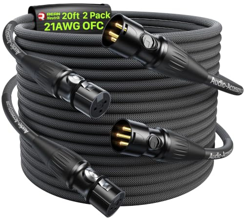 6,1 m XLR-kablar, guldpläterade Neutrik REAN-kontakter, kevlarförstärkt nylonflätad mikrofonkabel, 99,99 % 21 AWG OFC, skärmad och balanserad kabel hane till hona för mikrofon