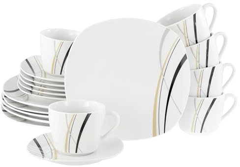 CreaTable, 24028, Serie Square City Line, 18-teiliges Geschirrset für 6 Personen, Kaffeeservice aus Porzellan, spülmaschinen- und mikrowellengeeignet, Qualitätsproduktion