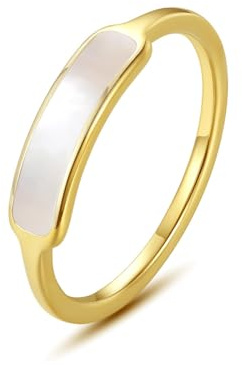 Iutymu Gold Plated Pearl Ring Dainty Minimalist Shell Pearl Ring for Women (Gold, 7)