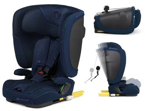 Kinderkraft FIX2GO barnstol i-Size, 76–150 cm, Isofix, Top Tether, Saferide-sensor, upp till ca. 12 år, säkerhetssystem, högkvalitativa beläggningar, vilstol, blå