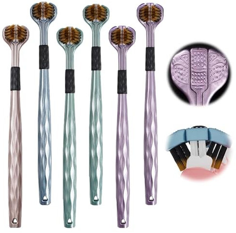 Guyode 6 Pezzi Spazzolino Denti a Tre Lati, Spazzolino Setole Morbide a Manuale per Adulti, Spazzolini Portatili per Denti Sensibili e Gengive Delicate, per Campeggio Viaggi Hotel, Quattro Colori