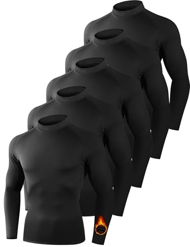 Dalavch 5 Pack Thermal Compression Shirts for Men Mock Turtleneck Long Sleeve Running Undershirt Base Layer Tops for Winter 5 Black Small