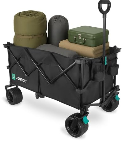 VONROC Chariot XL – Pliable – Capacité de Charge 80 kg – 200 L – Modèle Extra spacieux – Roues Solides et increvables – Cadre en Acier Robuste – Polyester 600D – Noir