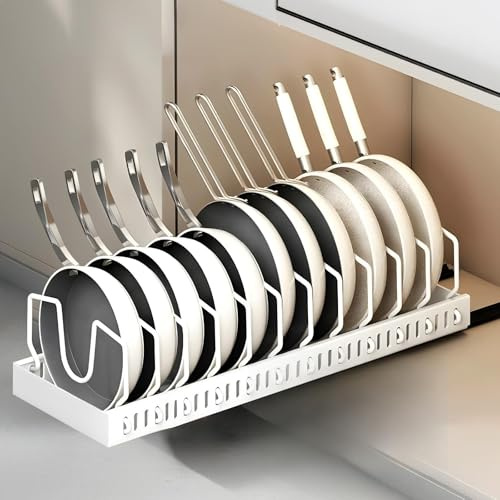 ZLPBAO Rangement Poêle et Casserole, Range Couvercle avec 12 Compartiments Réglables, Porte-Casserole Support Extensible, Rangement Couvercle pour Tiroir Cuisine