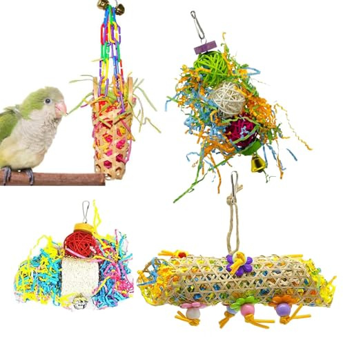 Giocattoli da rosicchiare per uccelli | 4 Giocattolo da masticare - Set di roditori colorati Forniture per pappagalli per appendere Bastoni Arrampicata Gabbia Ara's Vacanze quotidiane