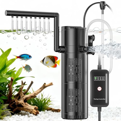 everfarel Filtro Acquario Interno 5 in 1, Pompa Acquario con Lampada di sterilizzazione 6W UV tempo regolabile, Pompa Filtro per Acquarios con Flusso Regolabile acquari da 40-1500L (800L/H)