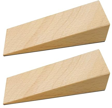 2 Pack Wooden Door Wedge Stoppers, Beech Wood Non‑Slip Door Stop | Sturdy beech wood door wedges with non‑slip rubber base. Fits multiple floor types, holds doors open securely.