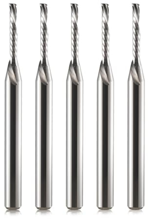 Lot de 5 fraises à queue de 1/8 de diamètre 1,5 mm CED 10 mm CEL Single Flute Downcut pour acrylique, PVC, MDF, aluminium